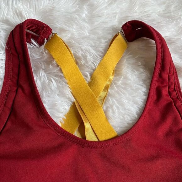 Fabletics Belle High Impact Sports Bra Strappy Back Red Yellow Women’s Medium - Picture 4 of 7